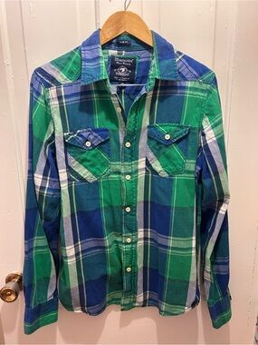 Bluenotes Green & Blue Plaid Men's Button-Up Shirt slim fit